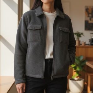 Women's Vintage Gap Double Pocket Full Zip Fleece Shirt Jacket Gray Size Large